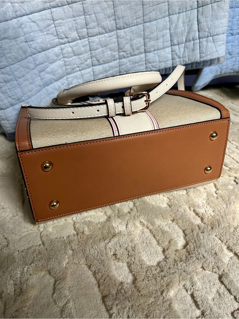 Aldo Beige Canvas & White Trim Satchel with Brown and Pink Accents - Picture 5 of 5